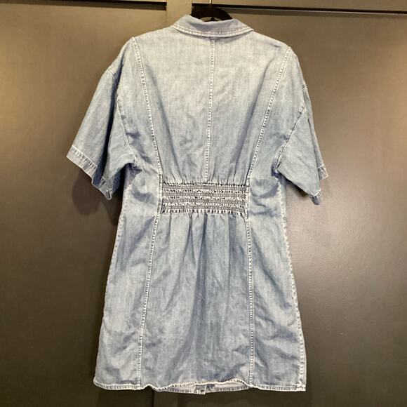 FRAME Seam Detail shoreline wash Short Sleeve Button Up Denim Mini Dress Blue XL - Picture 3 of 11